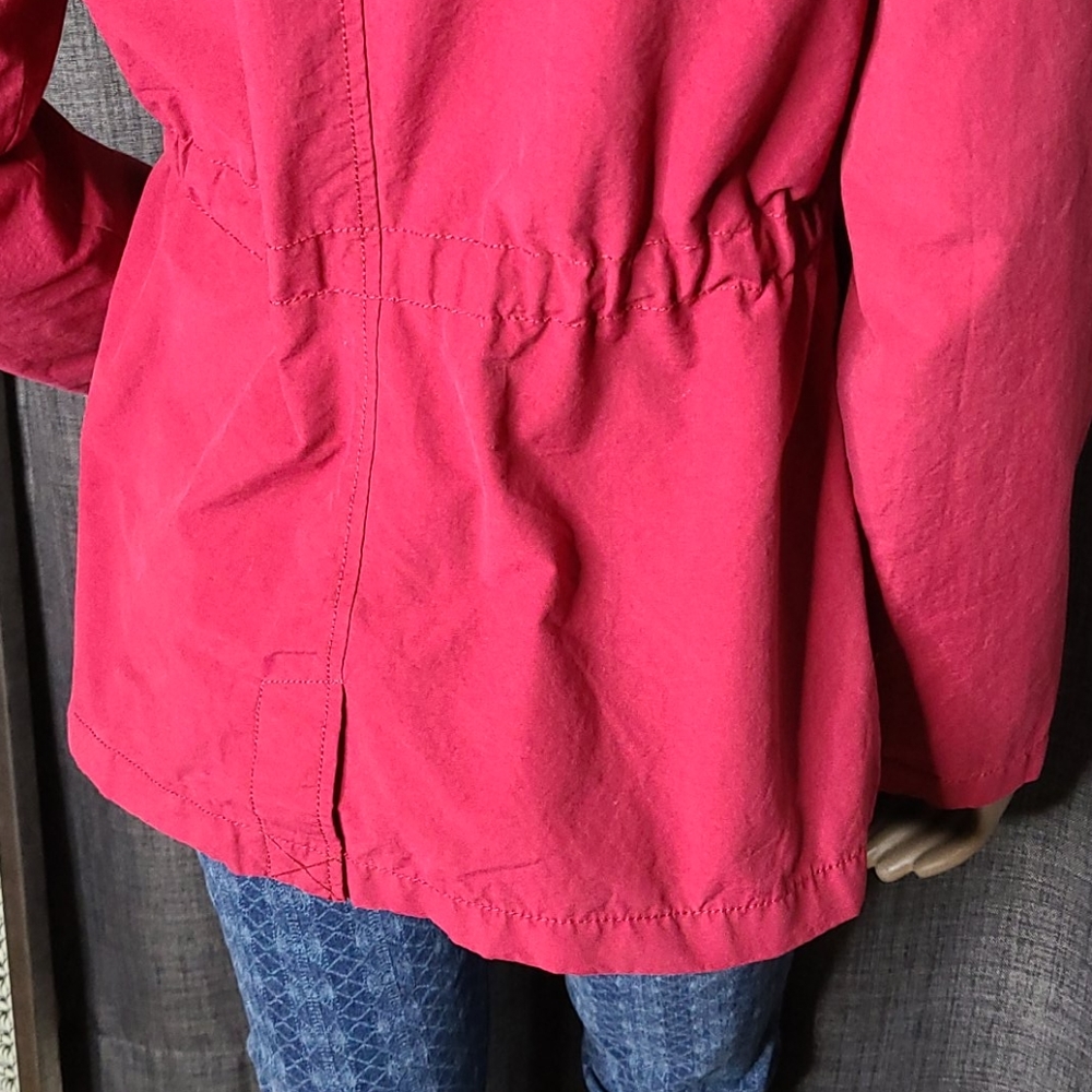 Jacket Size Medium Burgundy Red Cotton Hoodie Upcycled Patches Unique Gift Fun - Picture 7 of 9